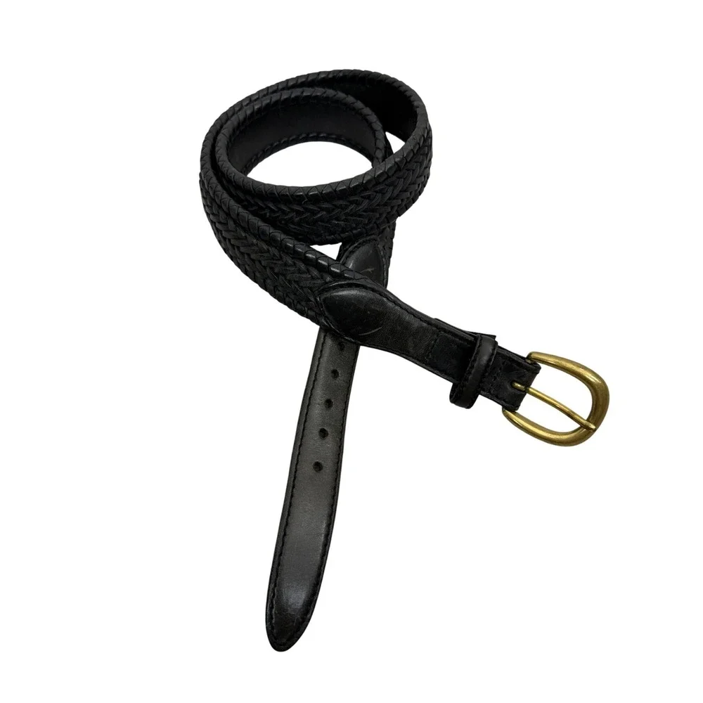 Brighton Belt Mens 32 Black Braided Leather Solid Brass Buckle Woven Classic